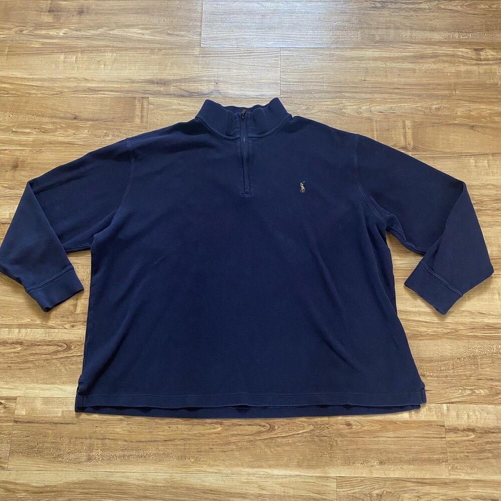 Polo Ralph Lauren Mens 2XB Navy Blue Estate Rib 1/4 Zip Sweater Preppy Pony Logo - Picture 7 of 16